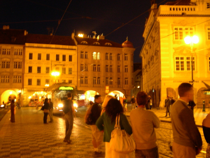 Czech Republic Prague Tram stop at night time